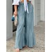 Leisure Solid Ruffle Wide Leg Pocket Pants