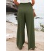 Leisure Solid Shirring Pocket Wide Leg Cotton Pants