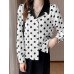 Polka Dot Contrast Color Lapel Button Long Sleeve Casual Shirt