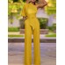 High Waist Solid Pocket Asymmetrical One Shoulder Jumpsuit