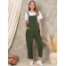 Solid Pocket Sleeveless Button Casual Jumpsuit For Women