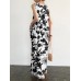 Plant Print Pocket Round Neck Sleeveless Print Dress