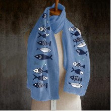 Women Solid Color Fishes Printing Pattern Linen Long Scarf Shawl Wrap Multi  purpose Elegant Neck Wrap Warm Scarf