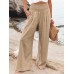 Leisure Solid Shirring Pocket Wide Leg Cotton Pants