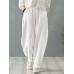 Solid Cotton Pocket Elastic Waist Casual Loose Pants